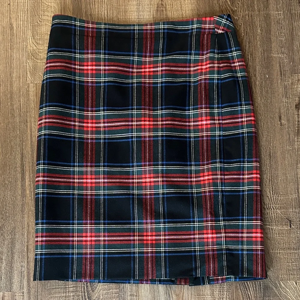 J. Crew Plaid Pencil Skirt Size 2 Red Blue Black Tartan Preppy Career - Picture 3 of 14